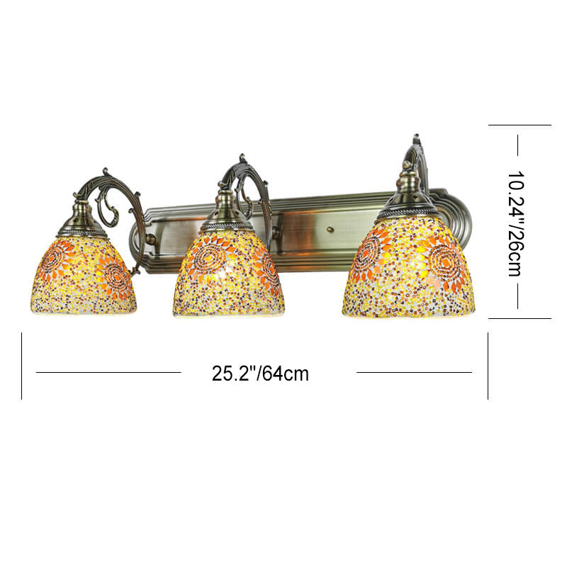 Tiffany Mediterranean Horn Stained Glass 3-Light Bathroom Vanity Mirror Front Wall Sconce Lamp