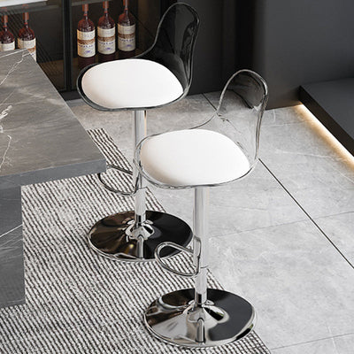 Tabouret de bar pivotant réglable contemporain scandinave avec base en métal incurvée en acrylique, dossier et repose-pieds pour la cuisine 
