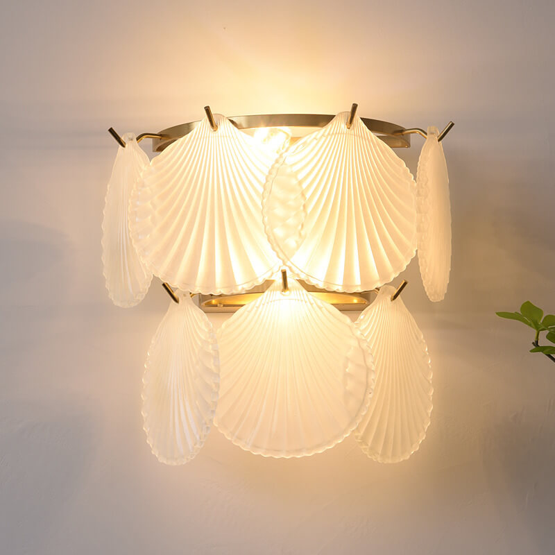 French Light Luxury Frosted Glass Shell 2-Light Wall Sconce Lamp