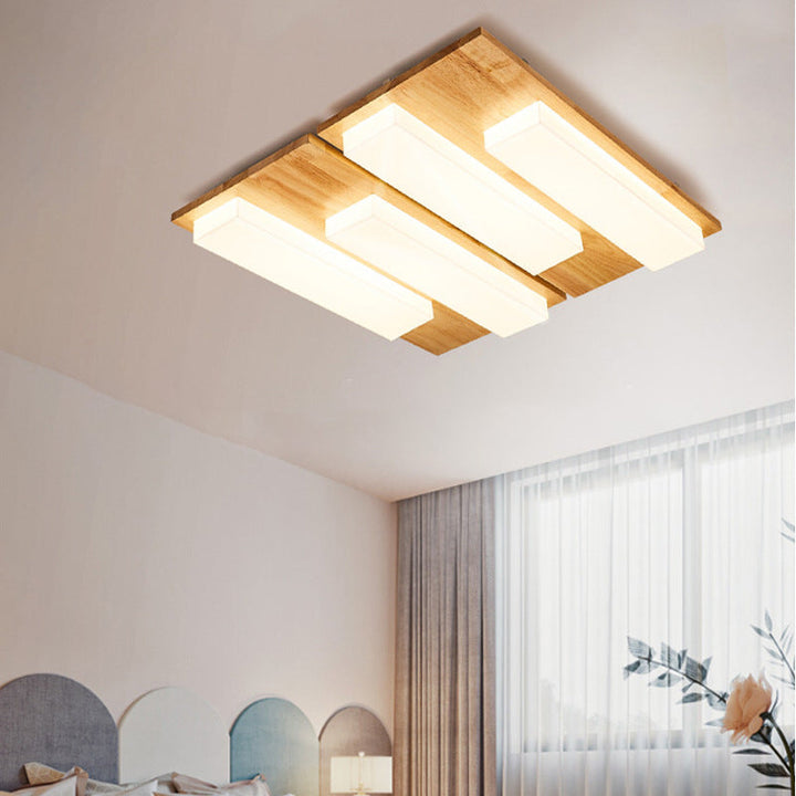Plafonnier LED en bois avec combinaison de blocs rectangulaires acryliques japonais traditionnels pour chambre à coucher 
