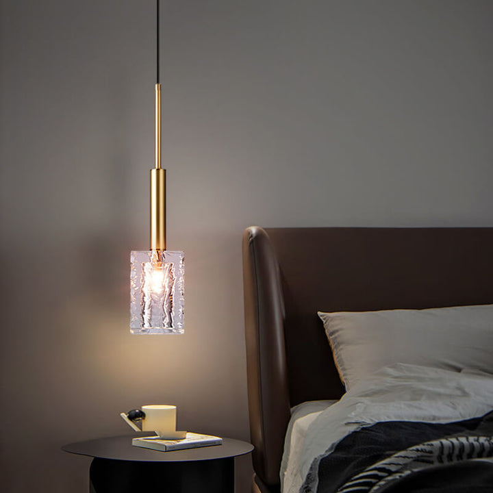 Modern Luxury Crystal Square Copper 1-Light Pendant Light for Living Room Bedroom