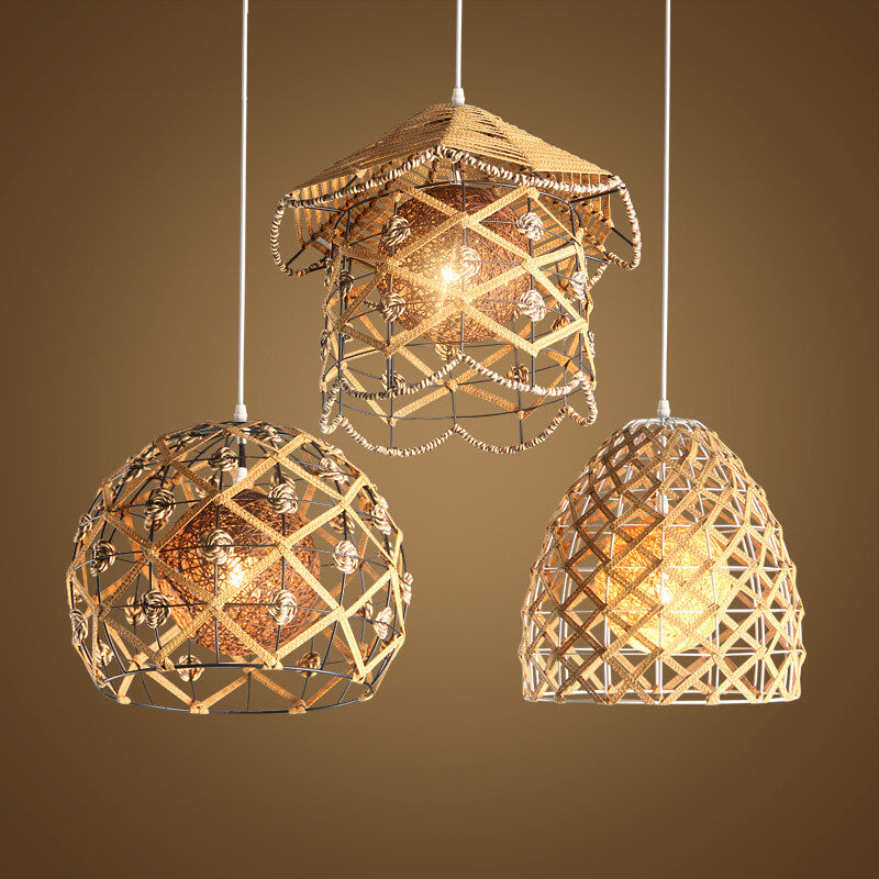 Japanese Creative Rattan Weaving Bird Nest 1-Light Pendant Light