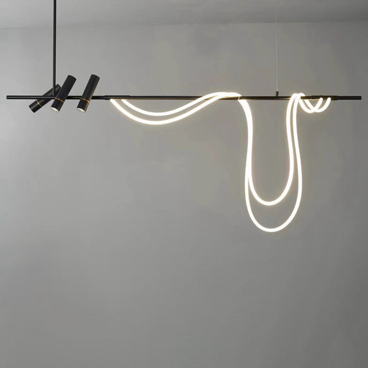 Lámpara colgante LED lineal de arco contemporánea y creativa de hierro y silicona para isla de cocina y comedor 