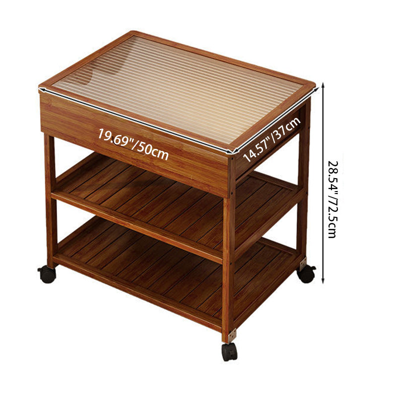 Mesa Auxiliar Nórdica Contemporánea de Vidrio Rectangular de Bambú de 3 Niveles para Sala de Estar 