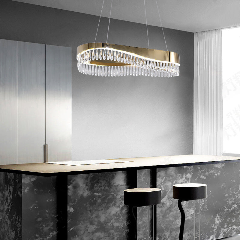 Moderne Luxus Teardrop Edelstahl Kristall LED Kronleuchter Für Wohnzimmer 