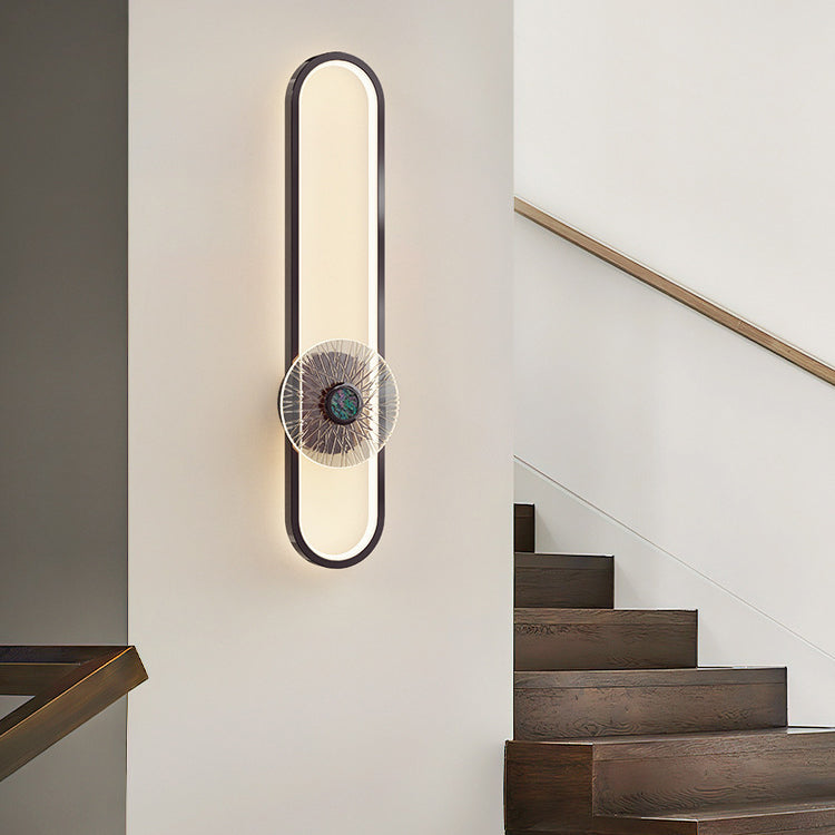 Moderne minimalistische lange ovale Hardware Aluminium LED Wandleuchte Lampe für Wohnzimmer 