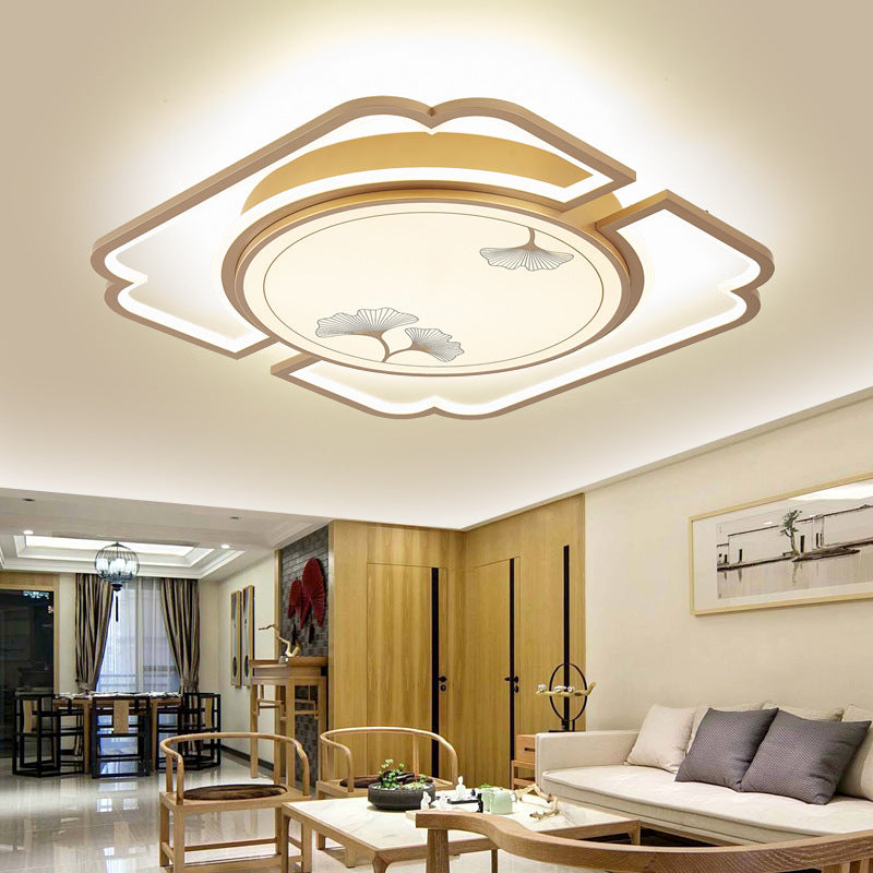 Luz de techo LED semiempotrada de hierro, aluminio, acrílico, redonda, rectangular, cuadrada, hoja de ginkgo china tradicional para sala de estar 