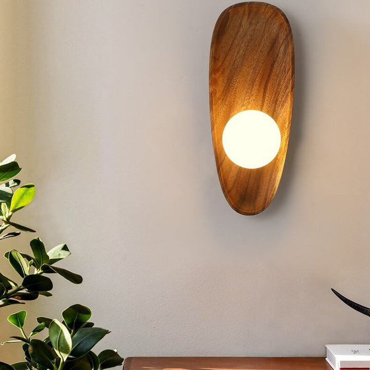 Japanische Zen Walnuss Glas Kugellampenschirm LED Wandleuchte 