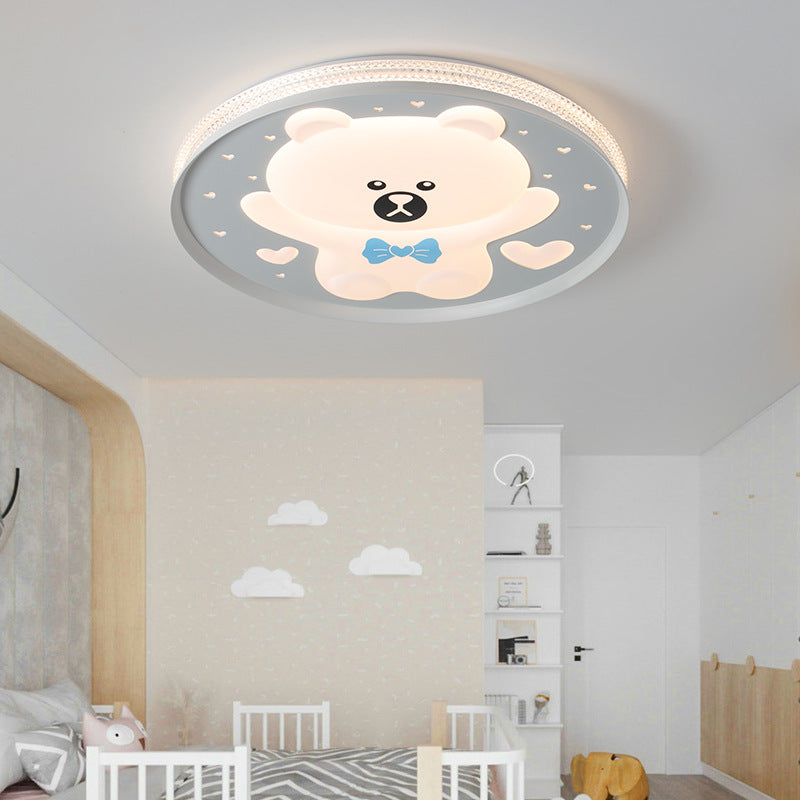 Plafonnier LED Rond Ours en Fer Acrylique pour Chambre d&
