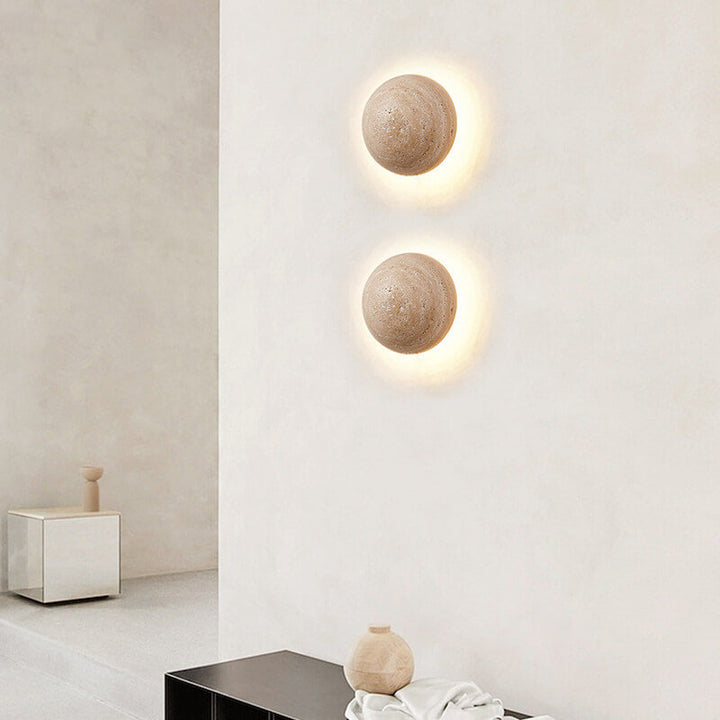 مصباح حائطي LED دائري ياباني تقليدي من الترافرتين الأصفر بأسلوب وابي-سابي للممر 