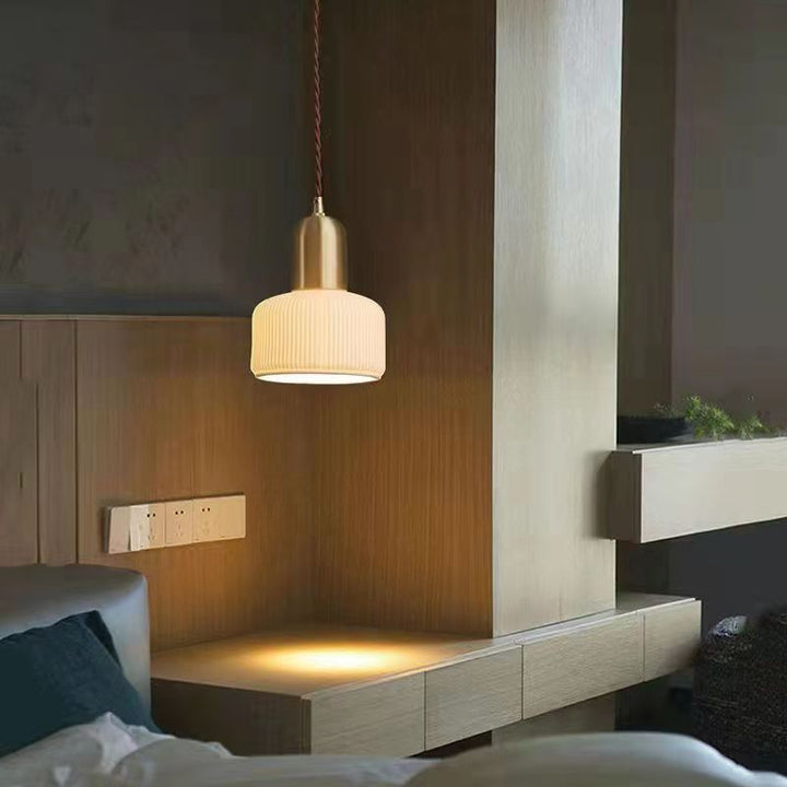Traditional Japanese Copper Ceramic Hemispheric 1-Light Pendant Light For Dining Room