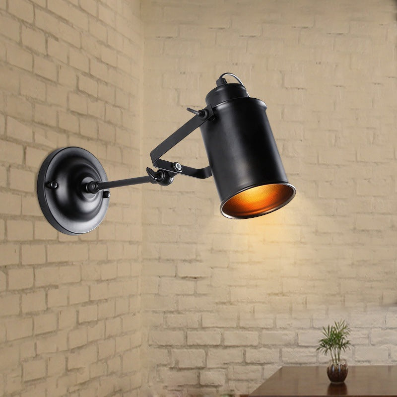 Contemporary Industrial Iron Cylinder 1-Light Spotlight Wall Sconce Lamp For Entertainment Room
