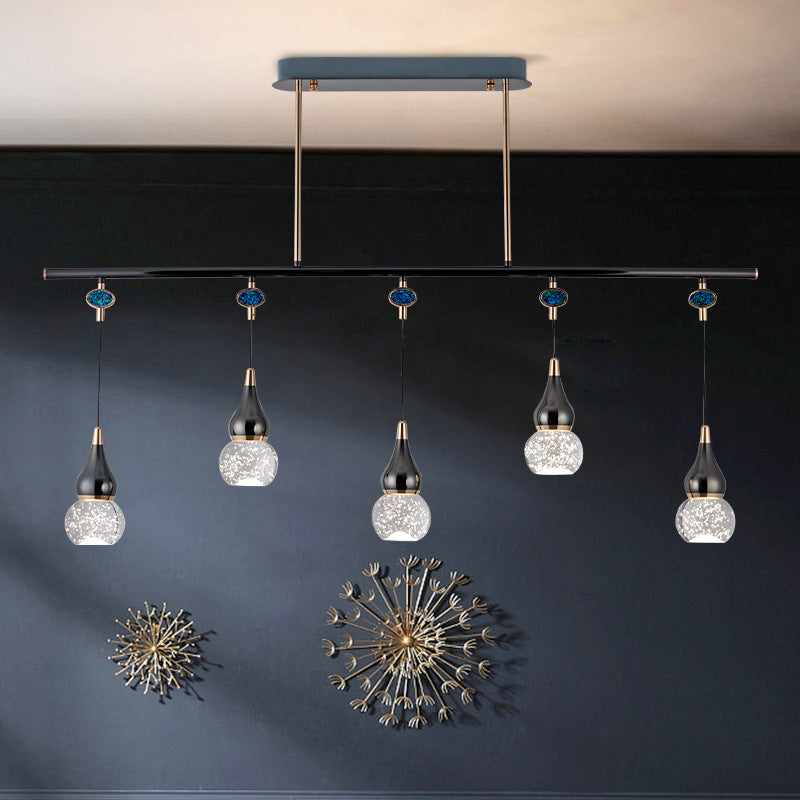 Zeitgenössische Nordic Lange Kürbis Aluminium Eisen Blase Kristall LED Insel Licht Kronleuchter Für Esszimmer 