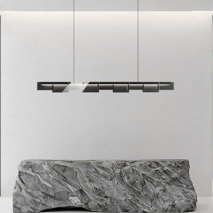 Lustre à LED moderne minimaliste en verre long et cuivre pour salon 