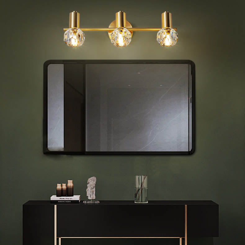 Lámpara de pared de lujo moderno cilindro diamante todo latón cristal 2/3 luces para baño 