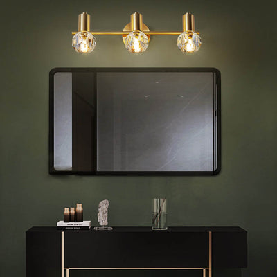 Lámpara de pared de lujo moderno cilindro diamante todo latón cristal 2/3 luces para baño 