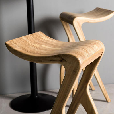 Traditional Japanese Curved Ash Wood Bar Stool Footrest For Dining Room