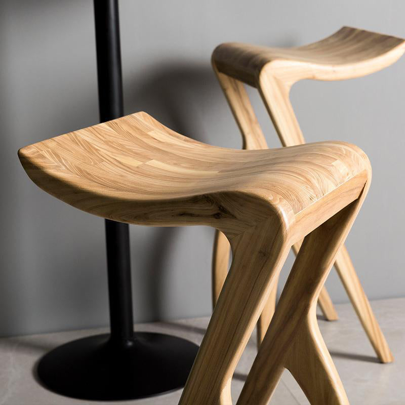 Traditional Japanese Curved Ash Wood Bar Stool Footrest For Dining Room