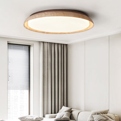 Luz de techo empotrada LED de acrílico de madera maciza travertino estilo disco redondo japonés tradicional para dormitorio 