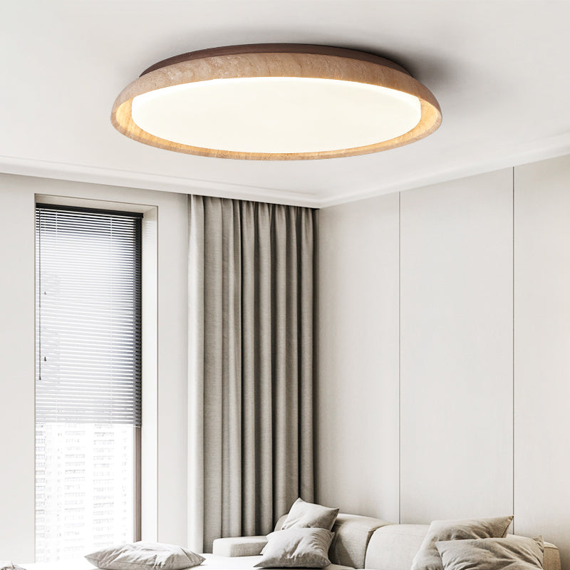 Luz de techo empotrada LED de acrílico de madera maciza travertino estilo disco redondo japonés tradicional para dormitorio 