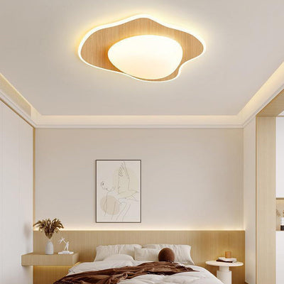 Moderne Einfachheit Pochiertes Ei Runde Holz Kunststoff LED Unterputz Deckenleuchte für Schlafzimmer 