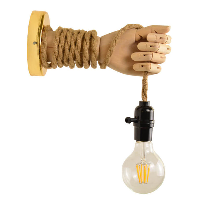 Vintage kreative Handform-Lampe Arm Hanfseil Zwirn 1-Licht Wandleuchte 