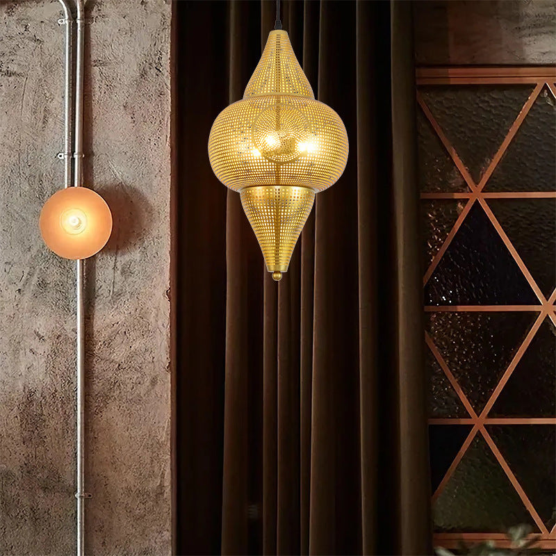 Lustre suspendu à 1 lumière en fer conique creusé vintage traditionnel pour salon 