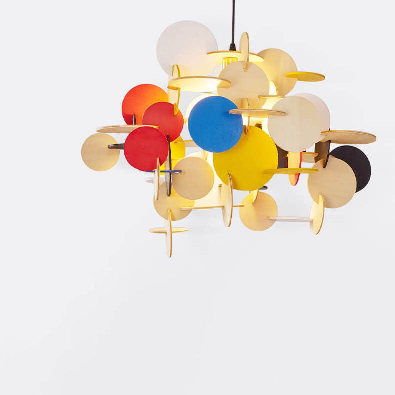 Nordic Creative Round Building Blocks Solid Wood 1-Light Pendant Light