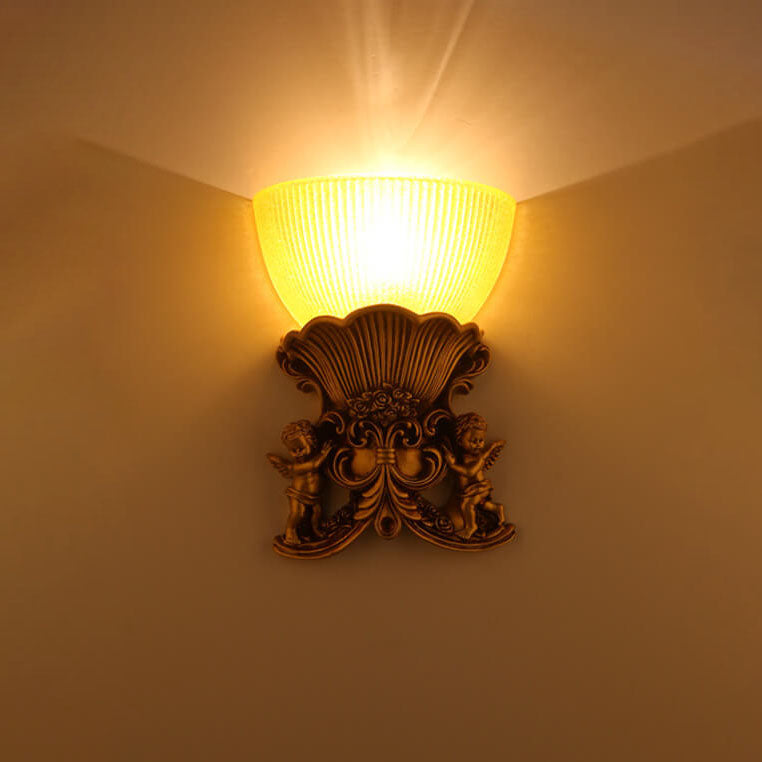 Applique Murale 1 Lumière en Verre Rayé Ange Vintage Européen 