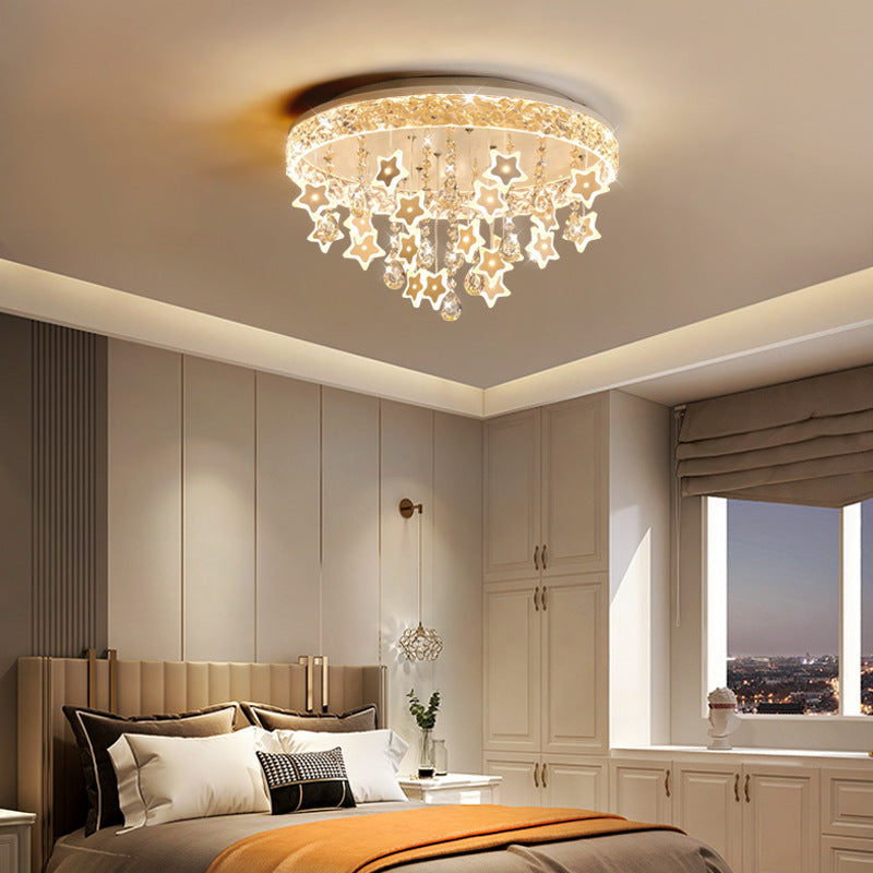 Plafonnier LED moderne nordique pour enfants en fer acrylique cristal rond étoile pour chambre à coucher 