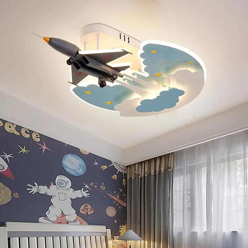 Creative Kids Cartoon Aircraft Dimmable Acrylic LED Flush Mount Ceiling Light