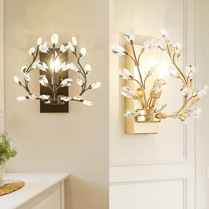 Modern Creative Light Luxury Crystal Leaf 1-Light Wall Sconce Lamp