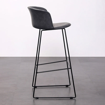 Tabouret de bar contemporain rétro en cuir carré avec dossier en acier inoxydable et repose-pieds pour salle à manger 