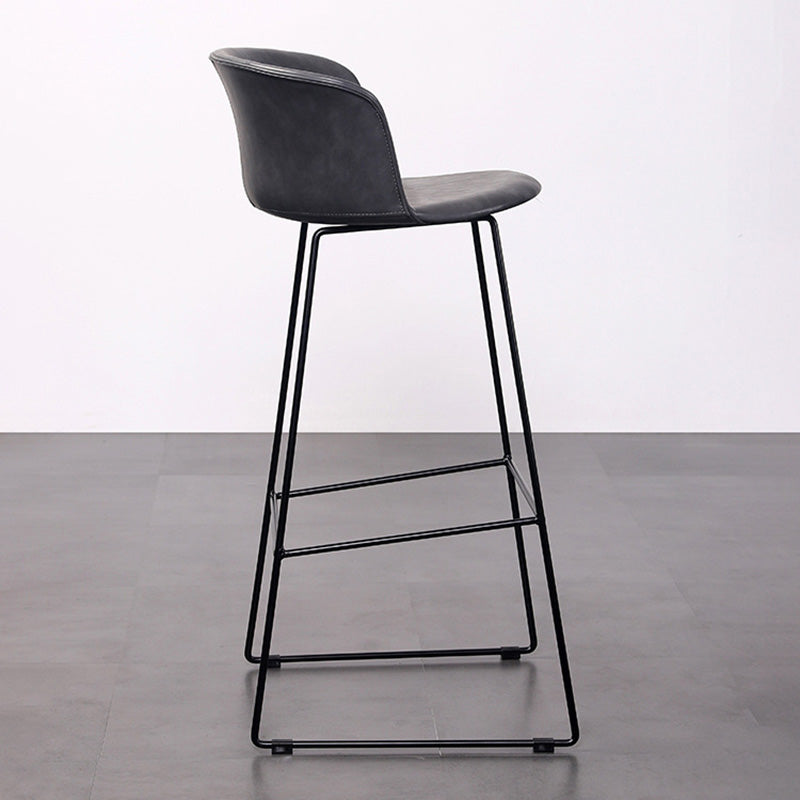 Tabouret de bar contemporain rétro en cuir carré avec dossier en acier inoxydable et repose-pieds pour salle à manger 