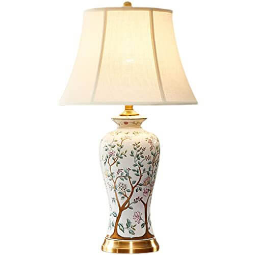 Vintage chinesischer Palaststoff-Lampenschirm Keramik 1-Licht Tischlampe 