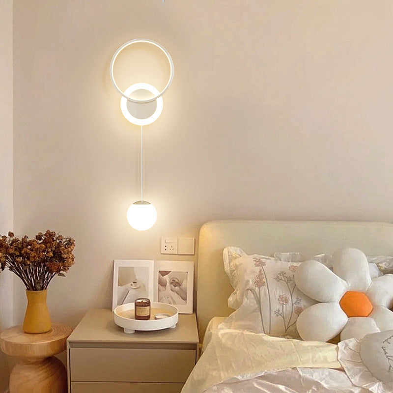 Lámpara de Aplique de Pared LED de Bola Redonda de Hierro y Acrílico de Simplicidad Moderna para Mesita de Noche 
