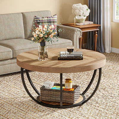 Mesa de café moderna de lujo redonda de tablero de densidad de acero con 1 estante para sala de estar 