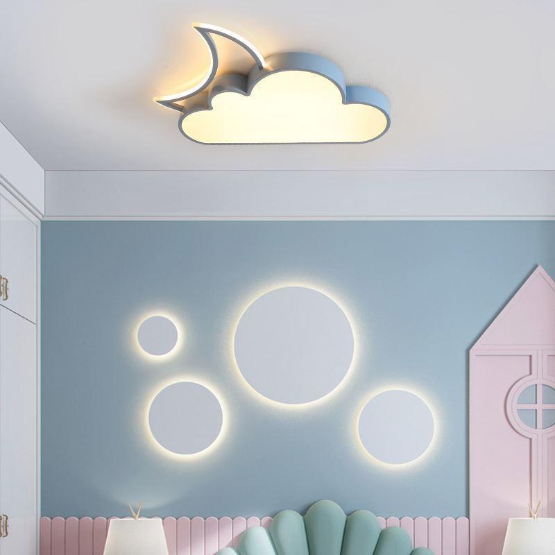 Plafonnier LED en nuage et lune en acrylique fer pour chambre d&