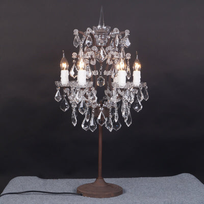 Vintage French Crystal Candelabra Rust 6-Light Table Lamp