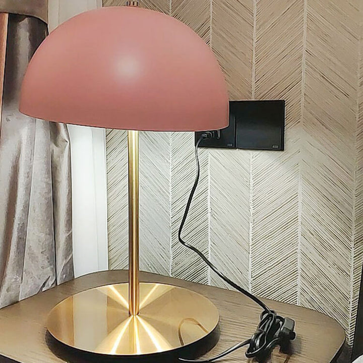 Contemporary Nordic Pink Dome Copper Base 1-Light Table Lamp For Bedroom