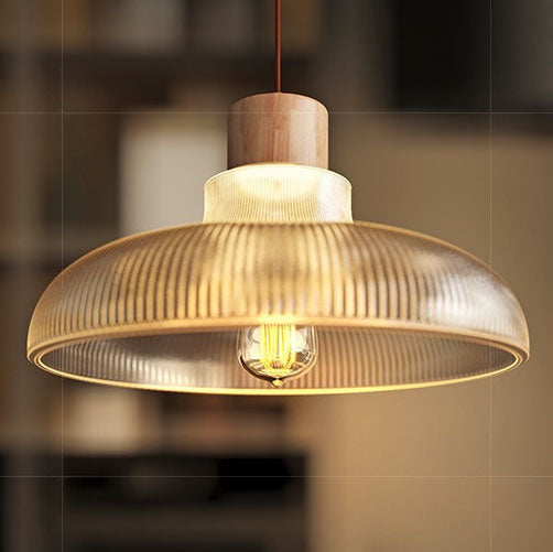 Moderne Minimalistische Gestreifte Scheibe Log Glas 1-Licht Pendelleuchte 
