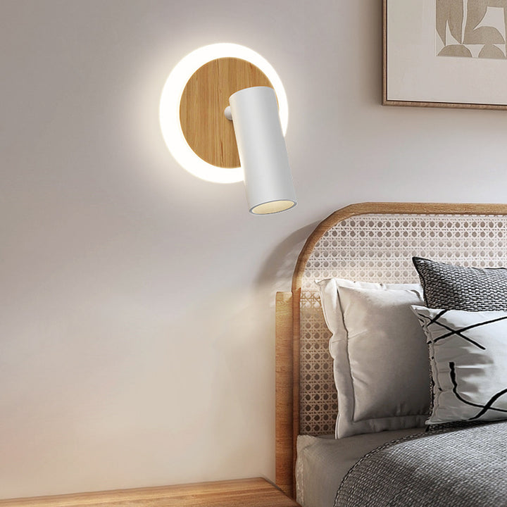 Lámpara Aplique de Pared LED de Madera Aluminio Redonda Minimalista Moderna para Dormitorio 