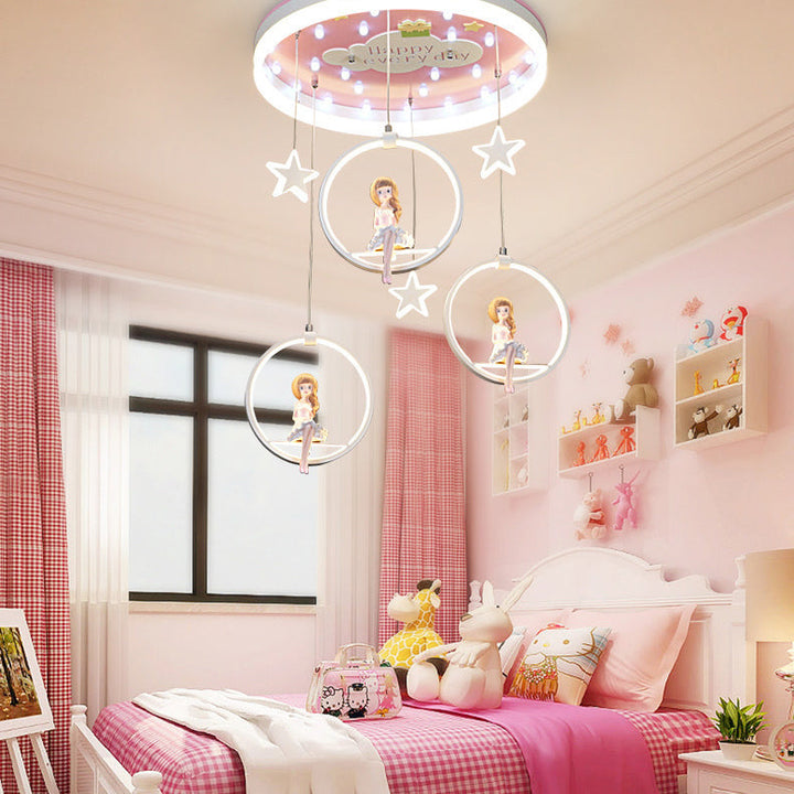 Plafonnier LED en acrylique et fer de style Art Déco moderne rond Astronaute Princesse Fée pour chambre à coucher 