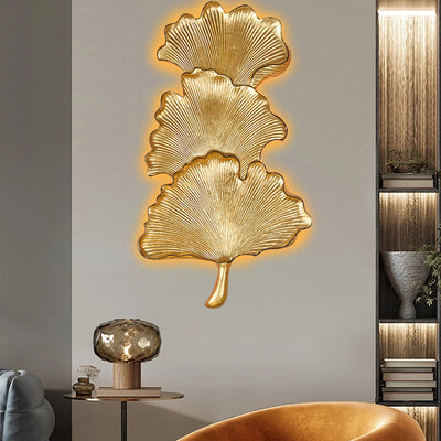 Applique murale LED en résine à feuille de ginkgo nordique contemporaine pour salon 