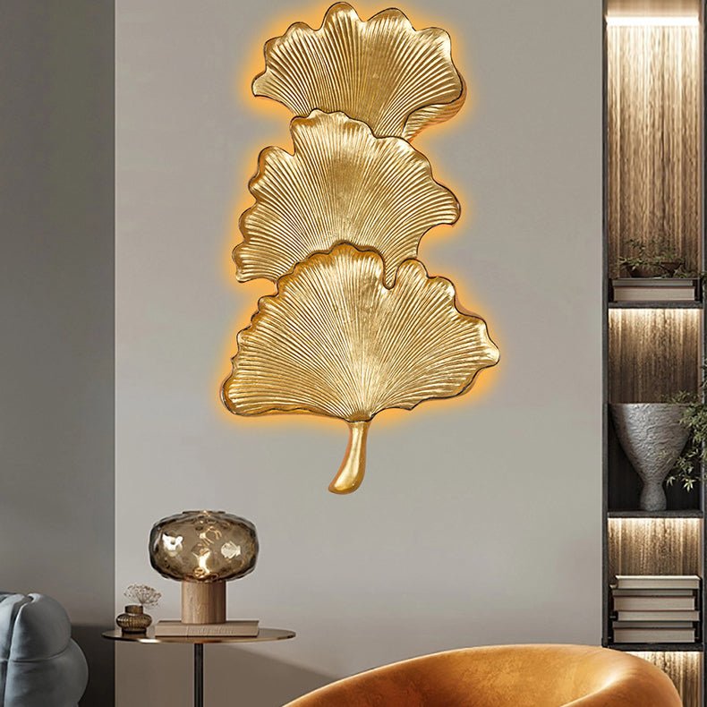 Applique murale LED en résine à feuille de ginkgo nordique contemporaine pour salon 