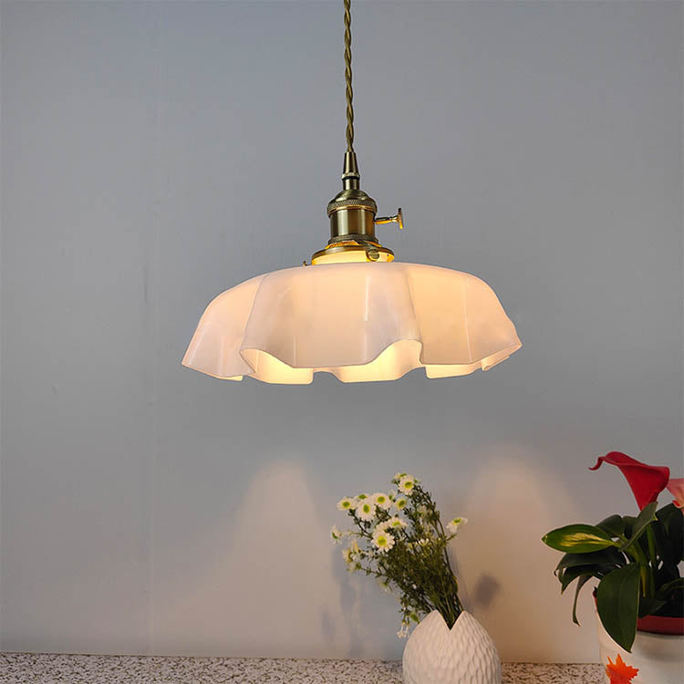 Traditional Japanese Cream Petal Glass 1-Light Pendant Light For Dining Room