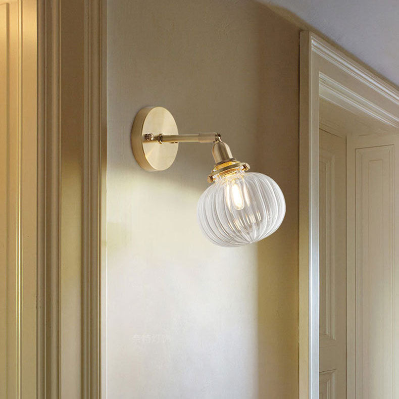 Traditionelle Vintage Messing Kürbis Glas Schatten 1-Licht Wand Leuchte Lampe für Wohnzimmer 