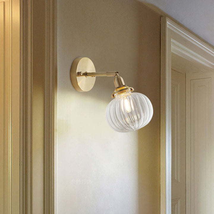 Traditionelle Vintage Messing Kürbis Glas Schatten 1-Licht Wand Leuchte Lampe für Wohnzimmer 