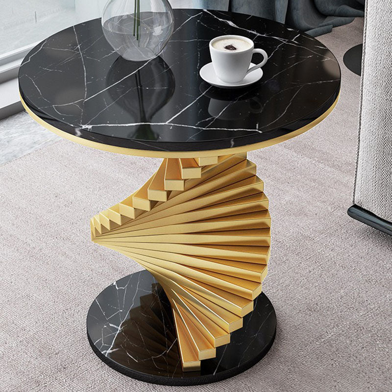 Table basse contemporaine ronde en marbre et métal pour salon 