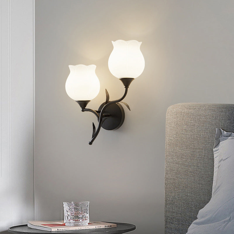 Applique Murale Moderne Minimaliste Crème Fleur Fer Verre 1/2 Lumière Pour Chambre 